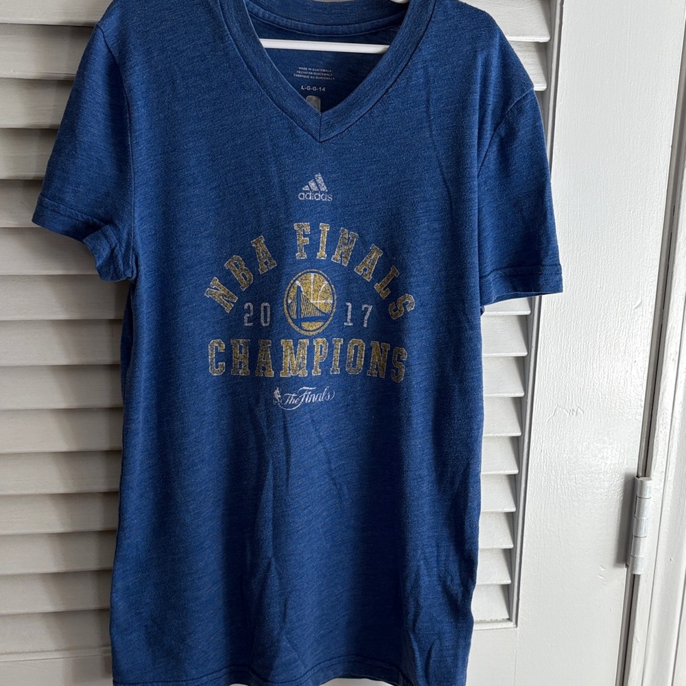 Kids L Adidas Blue NBA Finals Golden State Warriors Champions Tee 2017